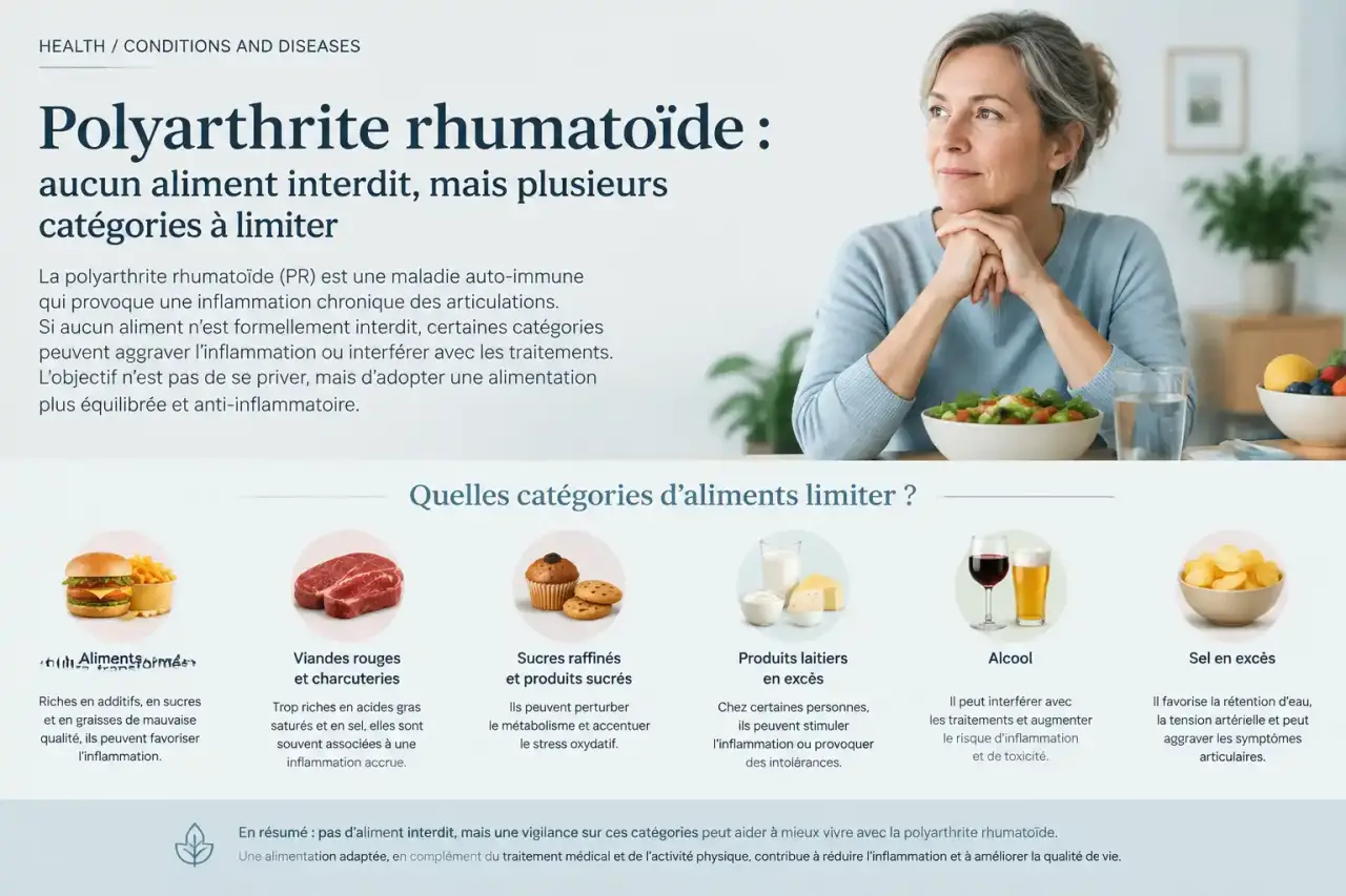 Polyarthrite rhumatoïde : aucun aliment interdit, mais plusieurs catégories à limiter