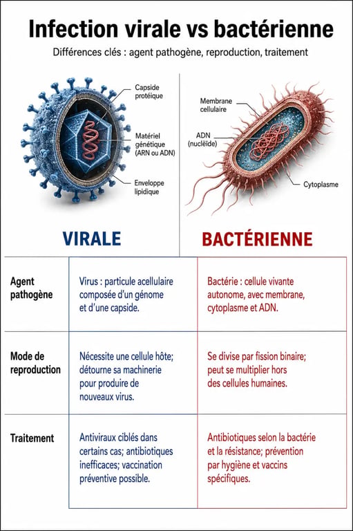 Tableau comparatif des symptômes et différences entre infection virale et bactérienne
