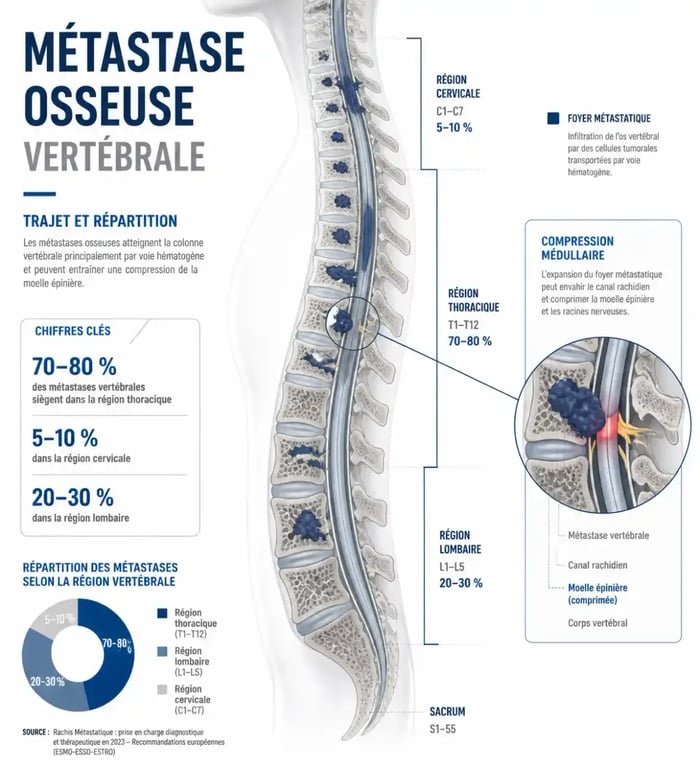 Schéma médical du mal de dos symptôme cancer et métastase vertébrale