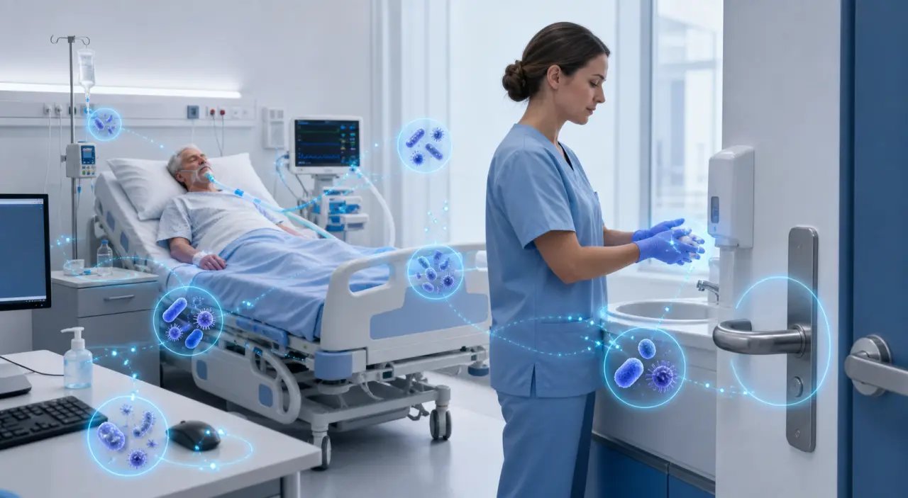 Transmission d’une bactérie nosocomiale : mains, gouttelettes, surfaces et dispositifs à surveiller