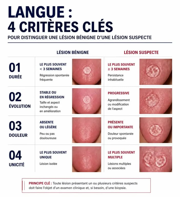 Critères pour distinguer une lésion bénigne d'un symptôme cancer langue photo à surveiller