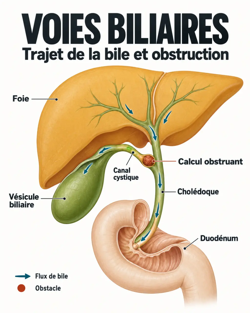 Schéma de la vésicule biliaire et des voies biliaires pour comprendre un vésicule biliaire symptôme