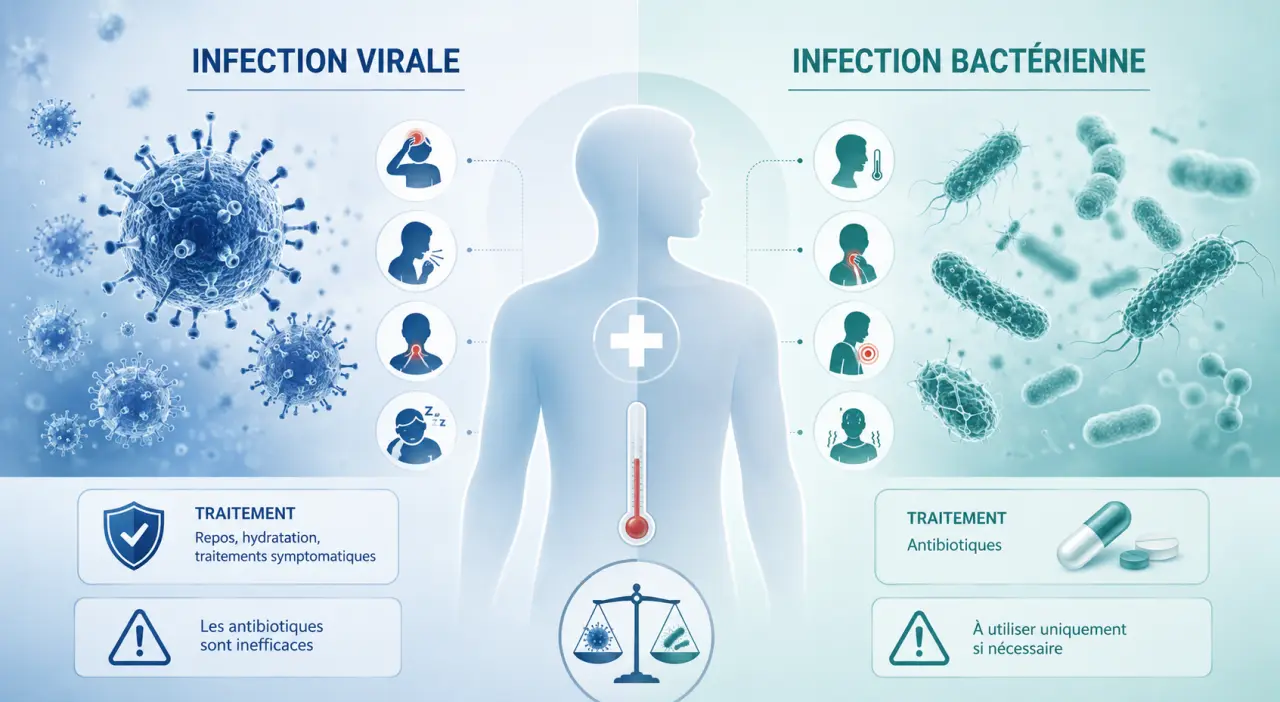 Symptômes, antibiotiques, signes d’alerte : comment distinguer une infection virale d’une infection bactérienne ?